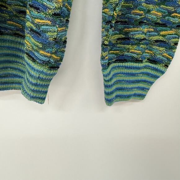 Kilgore Trout Italian Sweater Mens V XL Teal Geometric Striped Crew Granpacore - Picture 4 of 7